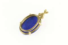 14K Yellow Gold Oval Lapis Lazuli Diamond Cluster Accent Pendant