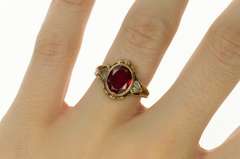 10K Yellow Gold 1940's Ornate Syn. Ruby CZ Statement Ring