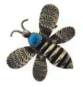 Vintage Turquoise Sterling Silver Bee Brooch