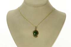 18K Yellow Gold Victorian Nephrite Oval Cabochon Ornate Pendant
