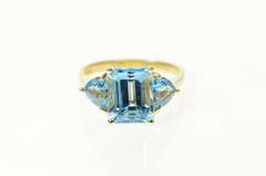 14K Yellow Gold Three Stone Emerald Blue Topaz Statement Ring