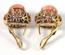 Vintage Angel Skin Coral Earrings in 14KT Yellow Gold