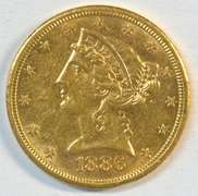 Fully struck and lustrous 1886-S US $5 Liberty Gold Piece