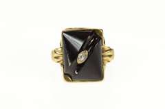 14K Yellow Gold Carved Black Onyx Squared Statement Ring