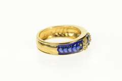 14K Yellow Gold Royal Blue Enamel CZ Statement Band Ring