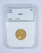MS64 1908 $5.00 Indian Head Gold Half Eagle - Graded by PCI