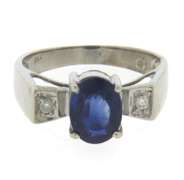 Excellent Blue Sapphire and Diamond Ring in White Gold
