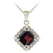 Sterling Silver 2.75ct Garnet & Diamond Accent Diamond Shape Necklace