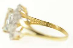 14K Yellow Gold Oval Blue Topaz Diamond Halo Cocktail Ring