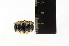 14K Yellow Gold Marquise Black Onyx Diamond Statement Ring