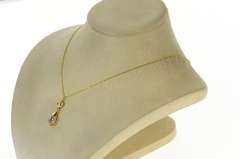18K Yellow Gold Pear Faceted Blue Topaz Retro Drop Pendant