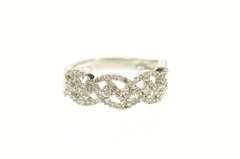 10K White Gold Pave Diamond Encrusted Braid Statement Band Ring
