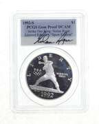 PROOF 1992-S Olympic Baseball Commem. Silver Dollar - Signed - PCGS