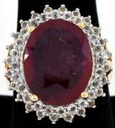 Ravishing Massive 10.00CTS Oval Diamond Cut Ruby & Topaz Ring in Vermeil