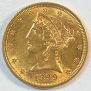 Satiny-fresh 1899 US $5 Liberty Gold Piece