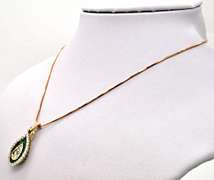 14KT YELLOW GOLD SNAKE CHAIN WITH EMERALD AND DIAMOND P