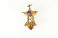 14K Yellow Gold Victorian Ornate Pagoda Bird Cage Elaborate Pendant