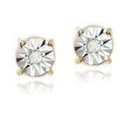 18K Gold over Sterling Silver 1/10ct Diamond Illusion-Set Stud Earrings