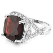 5.50 CT CREATED GARNET & 2PCS CREATED WHITE SAPPHIRE STERLING SILVER RING