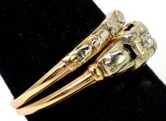Dainty Vintage White Sapphire Wedding Set in 14KT Yellow Gold