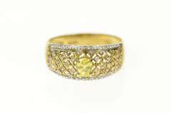 10K Yellow Gold Round Citrine Diamond Lattice Statement Ring