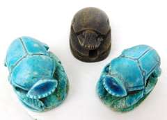 3 Vintage Egyptian Carved Stone Scarab Ink Stamps