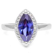 STERLING SILVER 2.74 CT LAB TANZANITE & DIAMOND COCKTAIL RING