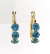 Stunning Yellow Gold Blue Topaz Hoop Earrings