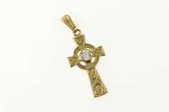 9K Yellow Gold Traditional Irish Celtic Knot CZ Cross Pendant