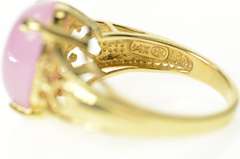 14K Yellow Gold Oval Rose Quartz Cabochon Heart Filigree Ring