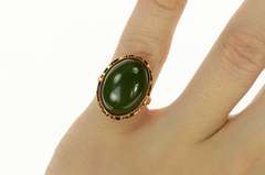 18K Yellow Gold Ornate Victorian Nephrite Cabochon Statement Ring