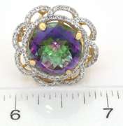 Enamoring Massive 16.00CTS Mystic Topaz & White Topaz Flower Ring in Vermeil