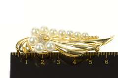 14K Yellow Gold Retro Pearl Diamond Accent Swirl Wavy Pin/Brooch