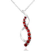 Sterling Silver Created Ruby Journey Ribbon Necklace
