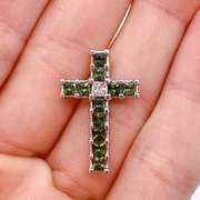 14kt Gold, Green Sapphire, & Diamond Cross Pendant