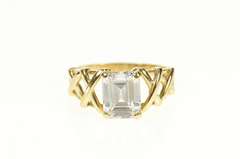 14K Yellow Gold Emerald Cut Woven Design Travel Engagement Ring