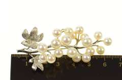 14K White Gold Pearl Branch Cluster Natural Motif Statement Pin/Brooch