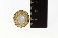 14K Yellow Gold Natural Opal Diamond Halo Victorian Cocktail Ring