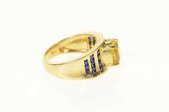 14K Yellow Gold Oval Citrine Sapphire Channel Accent Concave Ring