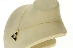 18K Yellow Gold Oval Blue Topaz Solitaire Triangle Statement Pendant