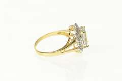 14K Yellow Gold Oval Blue Topaz Diamond Halo Cocktail Ring