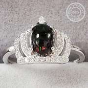 GENUINE ETHIOPIAN BLACK OPAL & CREATED WHITE SAPPHIRE 0.50 CT 925 STERLING SILVER ADJUSTABLE RING