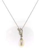 Charming White Gold Pearl and Diamond Necklace and Earrings Set