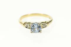14K Yellow Gold 1940's Blue Topaz CZ Accent Statement Ring