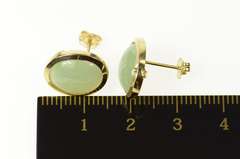 14K Yellow Gold Oval Jadeite Cabochon Classic Stud Earrings