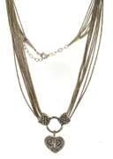 Multi Strand Sterling Silver Necklace with Heart Shaped Pendant Charm