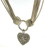 Multi Strand Sterling Silver Necklace with Heart Shaped Pendant Charm