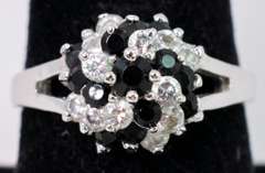 Flashy Black & White CZ Cluster Ring in Sterling Silver