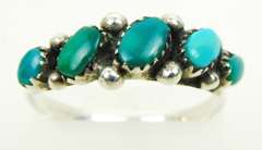 Sterling Silver Ring with 5 Turquoise Stones, Size 6