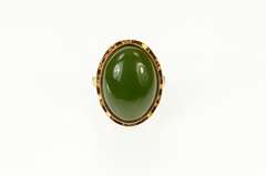 18K Yellow Gold Ornate Victorian Nephrite Cabochon Statement Ring